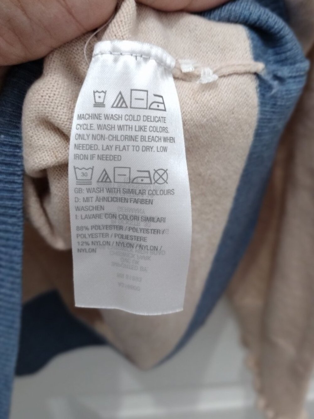 Candace Cameron Bure Cardigan Size L Beige Blue Trim Button Front Lightweight - Picture 5 of 6